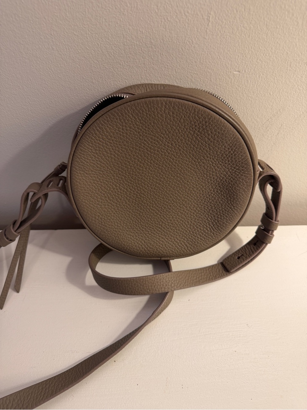AllSaints Round Taupe Leather Crossbody